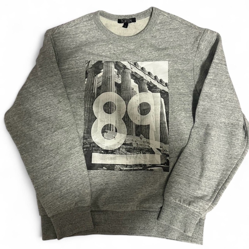 🐾 3 for $20 🐾 TOPTEN Men's Gray Crewneck Sweater with Graphic Design